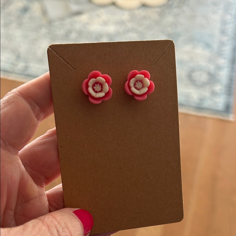 Pink Flower Resin Stud Earrings - Unbranded Women's Jewelry